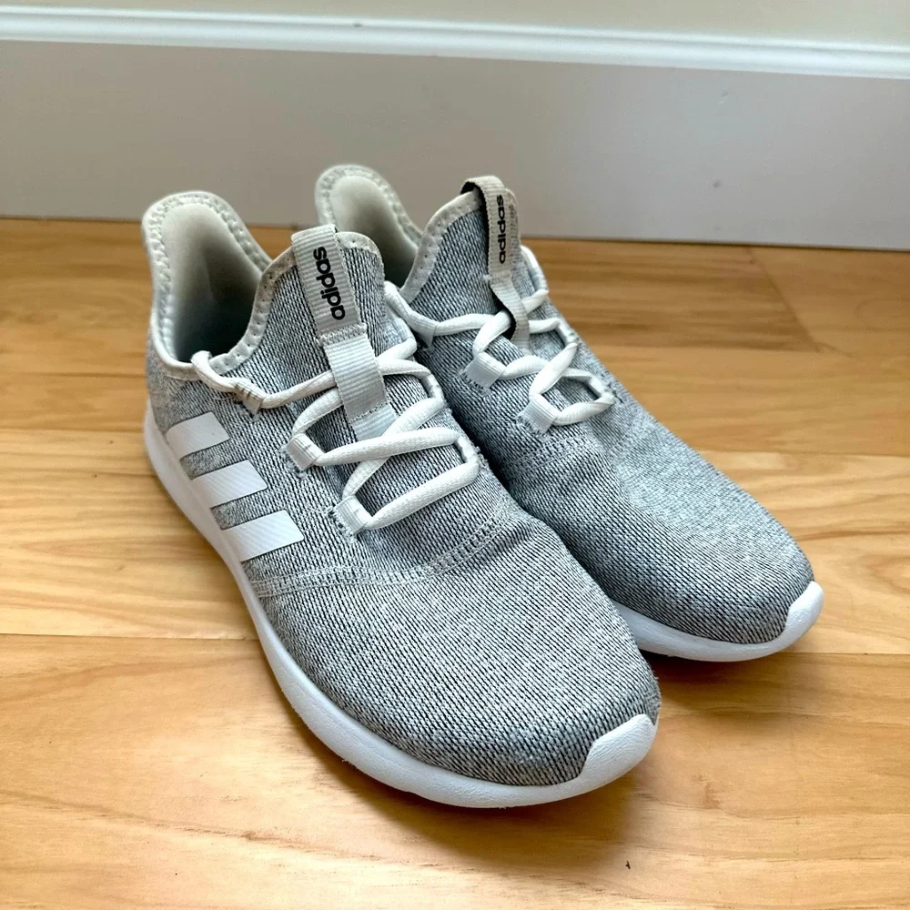 adidas White Gray Knit Running Shoes